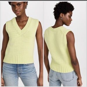 White + Warren Pale Yellow V-Neck Knit Sleeveless Sweater Vest
